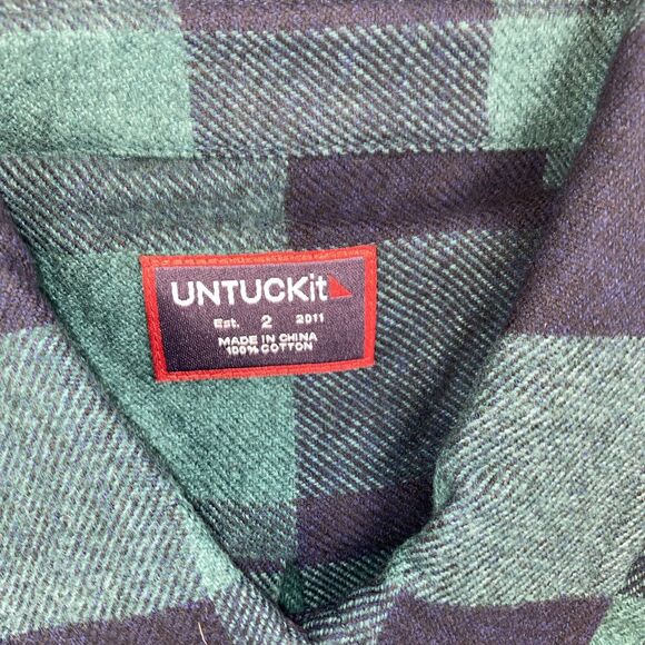 NWT Untuckit Women’s Size 2 Secoli Flannel Shirt Green Blue Plaid Button-Up Long - Picture 2 of 7